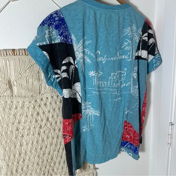 Anthropologie Pilcro Laguna Aqua Surf and Sand Graphic Patchwork Bandana Tee S - Picture 12 of 13